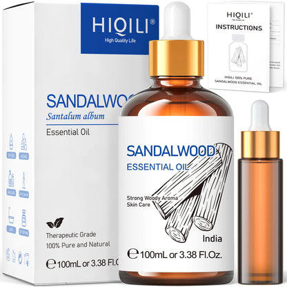 100ML Sandalwood Essential Oils,100% Pure Nature for Aromatherapy, Diffuser, Humidifier, Massage, Meditation, Candle