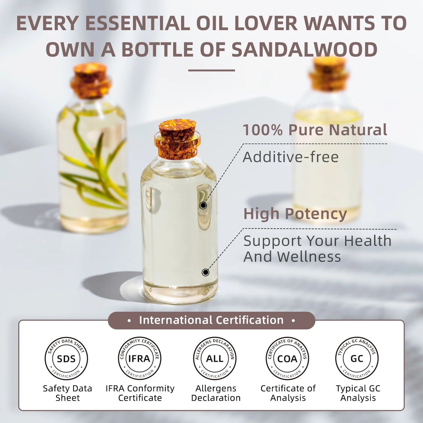 100ML Sandalwood Essential Oils,100% Pure Nature for Aromatherapy, Diffuser, Humidifier, Massage, Meditation, Candle