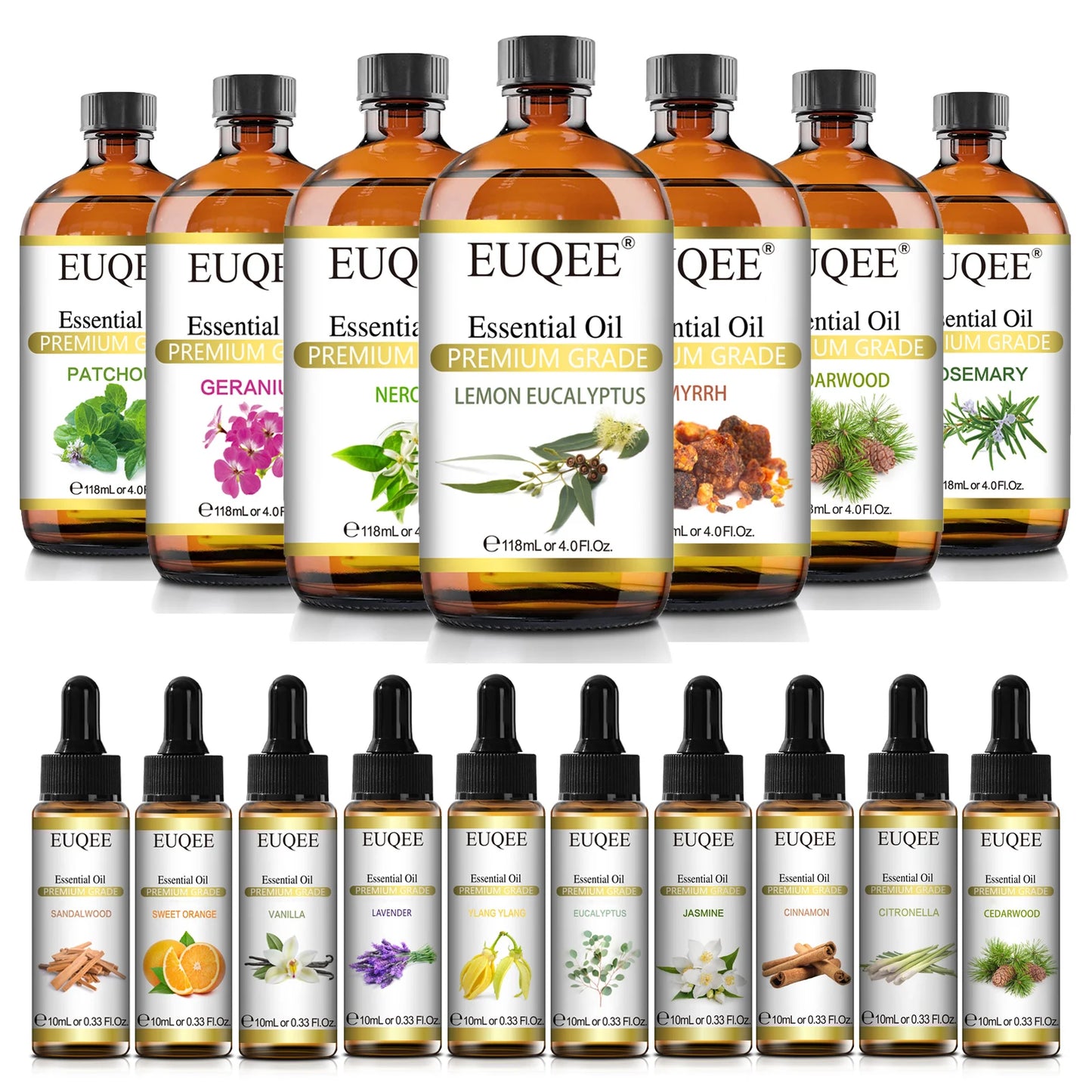 Aromatherapy Essential Oil Set for Diffusers - Bergamot, Eucalyptus, Sandalwood, Cinnamon, and Lavender (10ml/118ml)