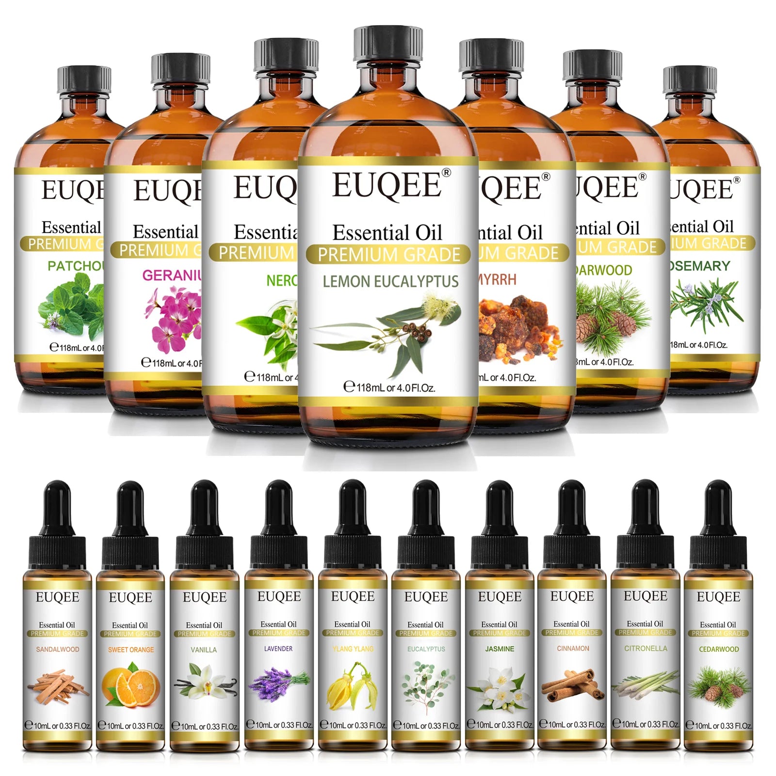 Aromatherapy Essential Oil Set for Diffusers - Bergamot, Eucalyptus, Sandalwood, Cinnamon, and Lavender (10ml/118ml)